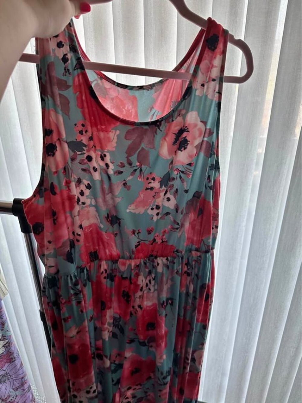 Plus Size 22 Floral Sleeveless Maxi Dress Pink & Sage Green